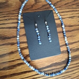 Necklace And Earrings Set Blue Sodalite Natural Stones Sterling Silver 16"